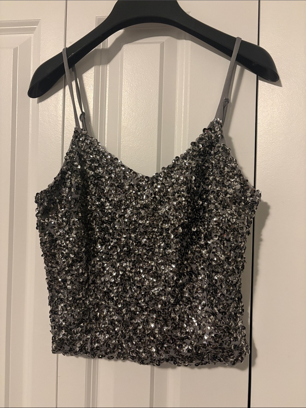 Express Silver Sequin Spaghetti Strap Cami